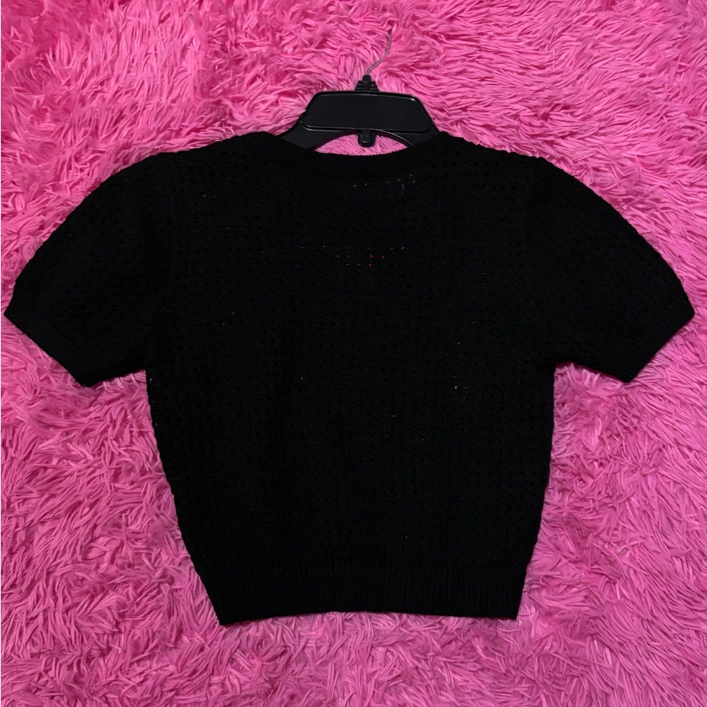 Knitted Short Sleeve Sweater Top With Heart Pattern - Picture 3 of 3